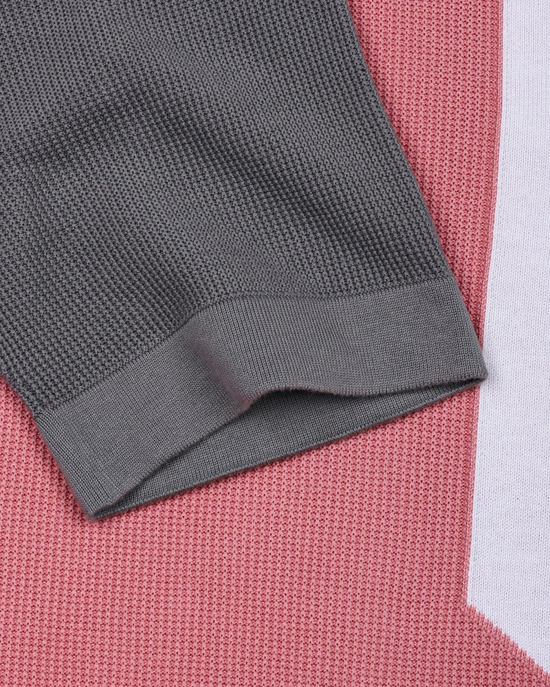 Vision Peach With Gray Knitted Cotton Designer Polo T-Shirt