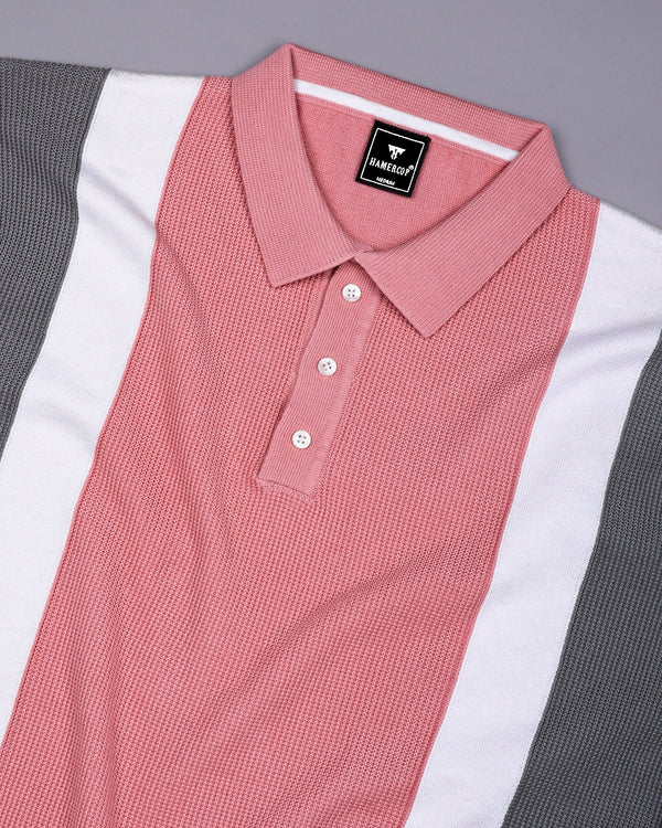 Vision Peach With Gray Knitted Cotton Designer Polo T-Shirt
