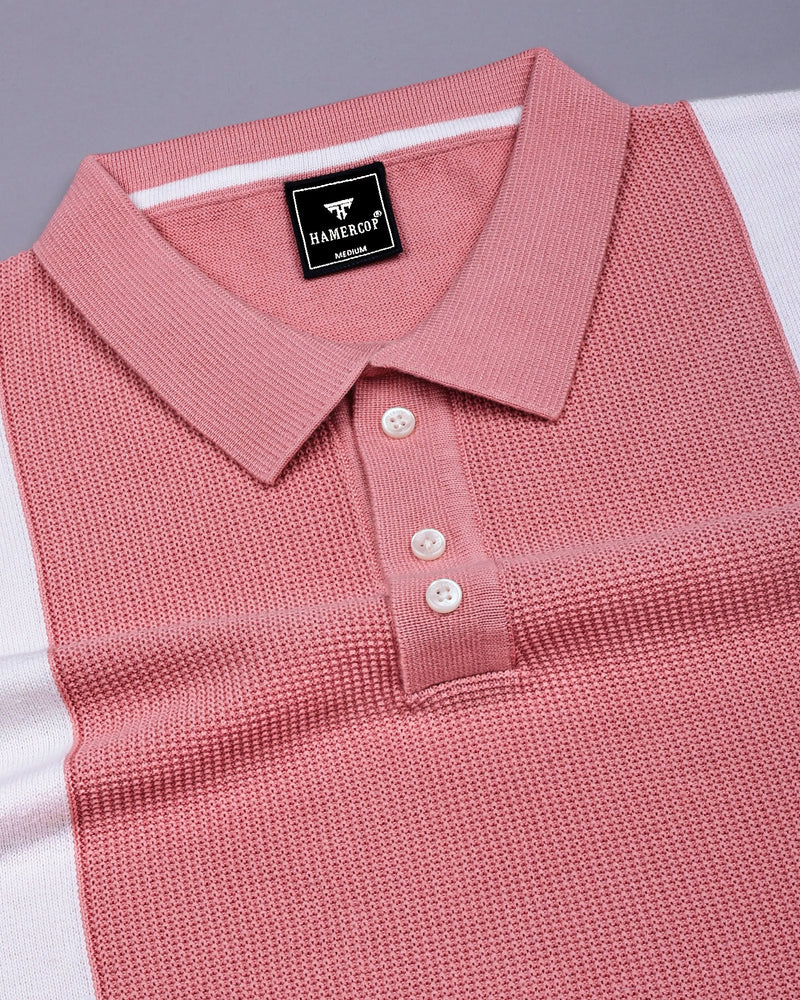 Vision Peach With Gray Knitted Cotton Designer Polo T-Shirt