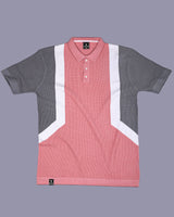 Vision Peach With Gray Knitted Cotton Designer Polo T-Shirt