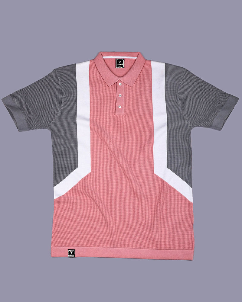 Vision Peach With Gray Knitted Cotton Designer Polo T-Shirt