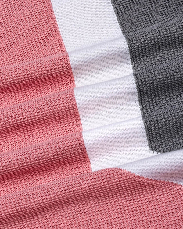 Vision Peach With Gray Knitted Cotton Designer Polo T-Shirt