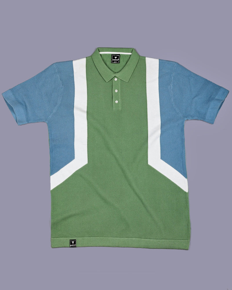 Vision Green With Blue Knitted Cotton Designer Polo T-Shirt