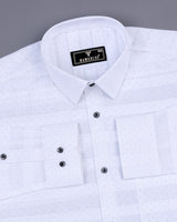 White Weft Stripe With Black Dotted Premium Dobby Cotton Shirt