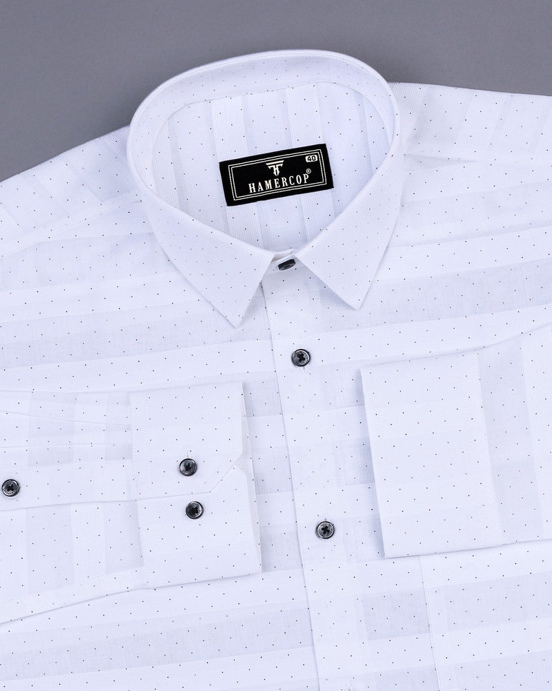 White Weft Stripe With Black Dotted Premium Dobby Cotton Shirt