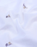 White Mashroom Printed Jacquard Gizza Cotton Shirt