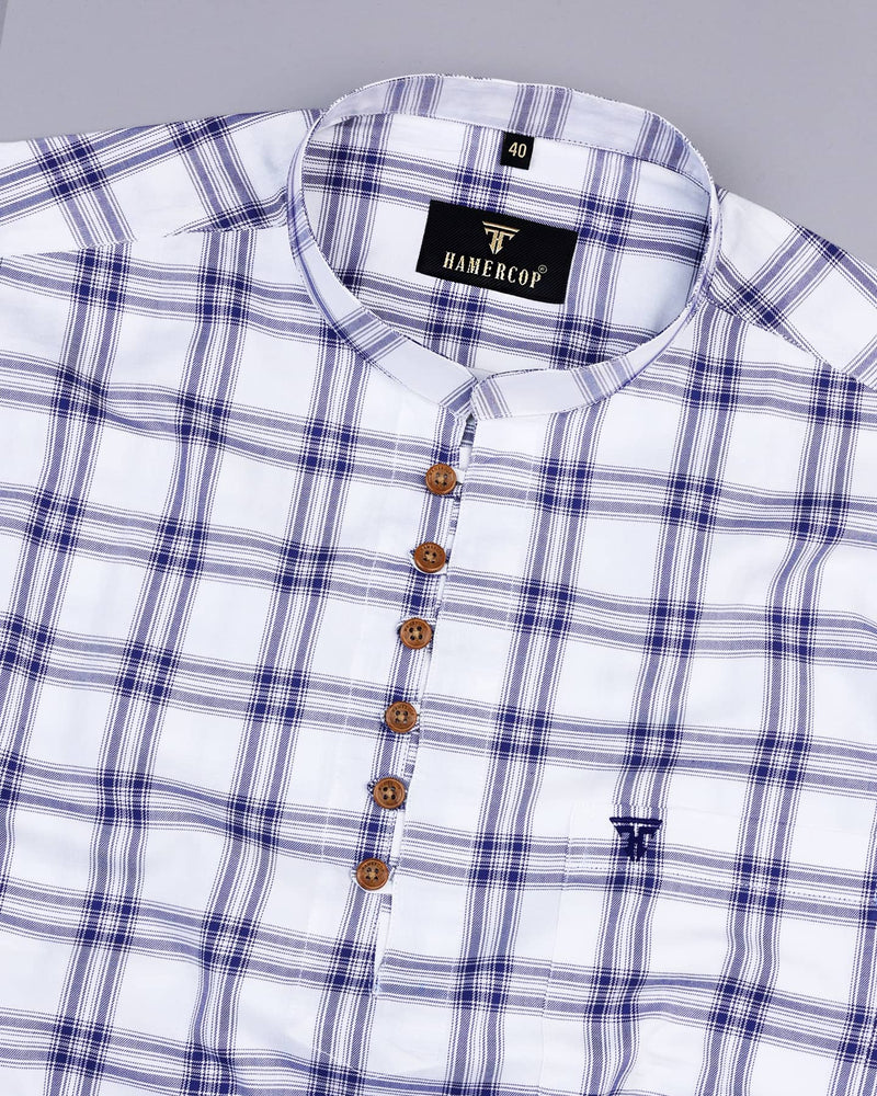 Dexter White With Blue Twill Check Cotton Shirt Style Kurta