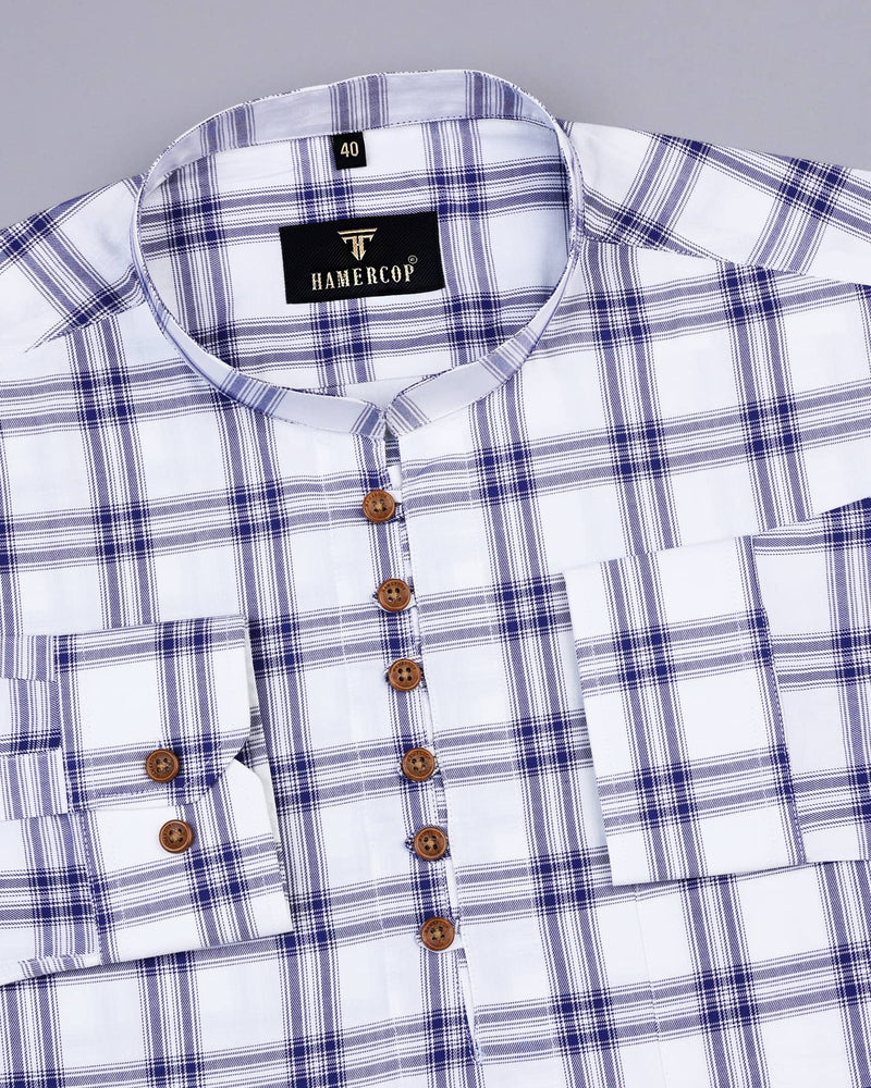 Dexter White With Blue Twill Check Cotton Shirt Style Kurta