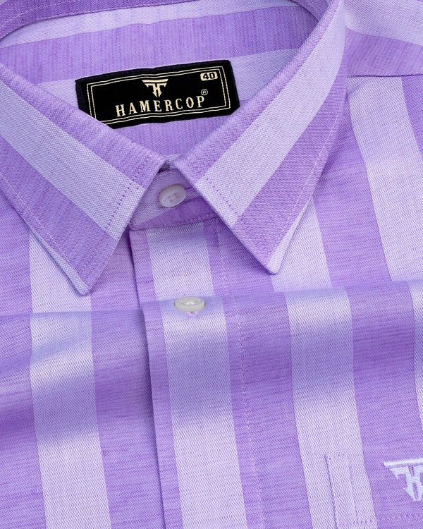 Eclate Lavender With White Stripe Linen Cotton Shirt