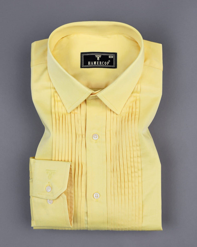 Lemon Yellow Soft Touch Satin Designer Tuxedo Shirt