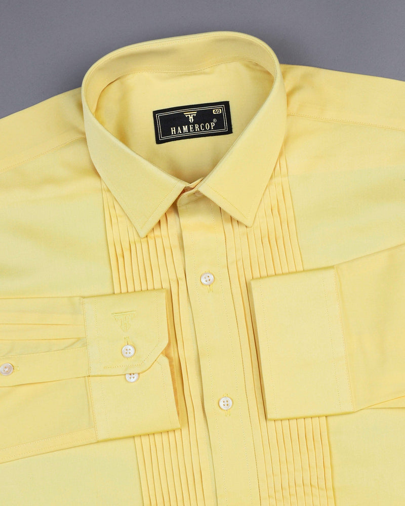Lemon Yellow Soft Touch Satin Designer Tuxedo Shirt