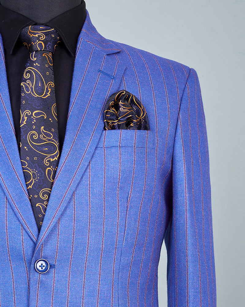 Everblue Striped Wool Rich Single Breasted Blazer