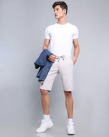 Grayish Off White Stretch Cotton Shorts