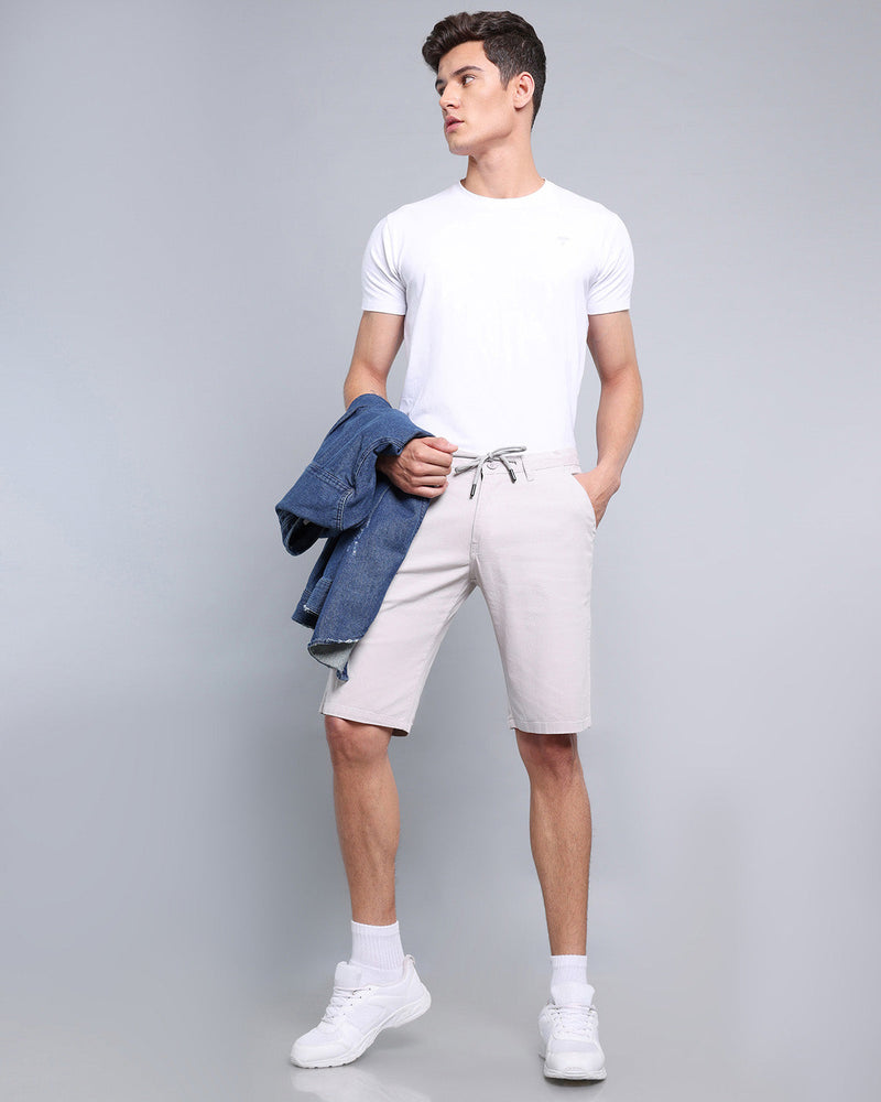 Grayish Off White Stretch Cotton Shorts